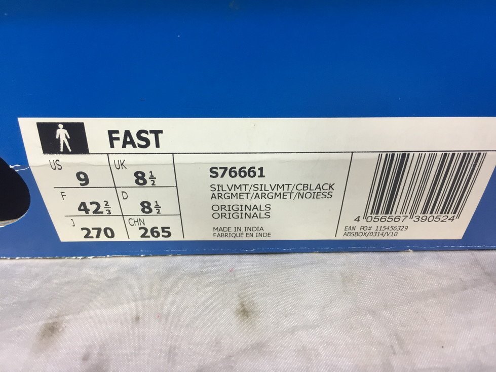 【箱付き美中古品】adidas アディダス FAST ファスト ベルクロ ローカットスニーカー S76661 サイズ：27cm カラー：シルバー メンズ