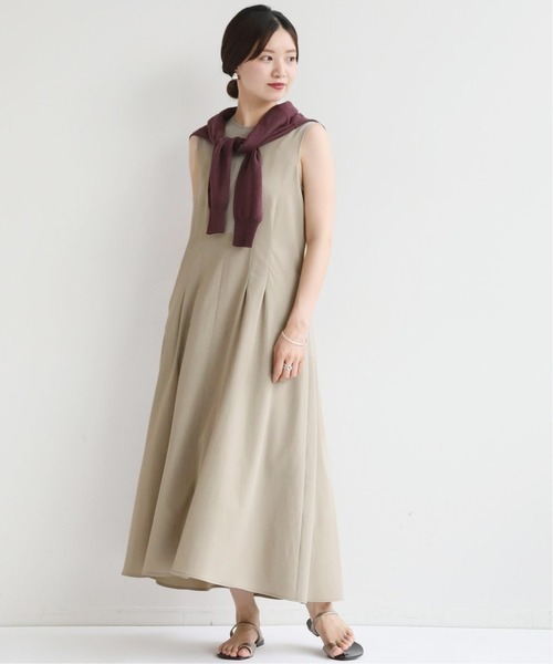美品*IENA*イエナ*utile 強(qiáng)捻レーヨンタックワンピース*ベージュ*36*