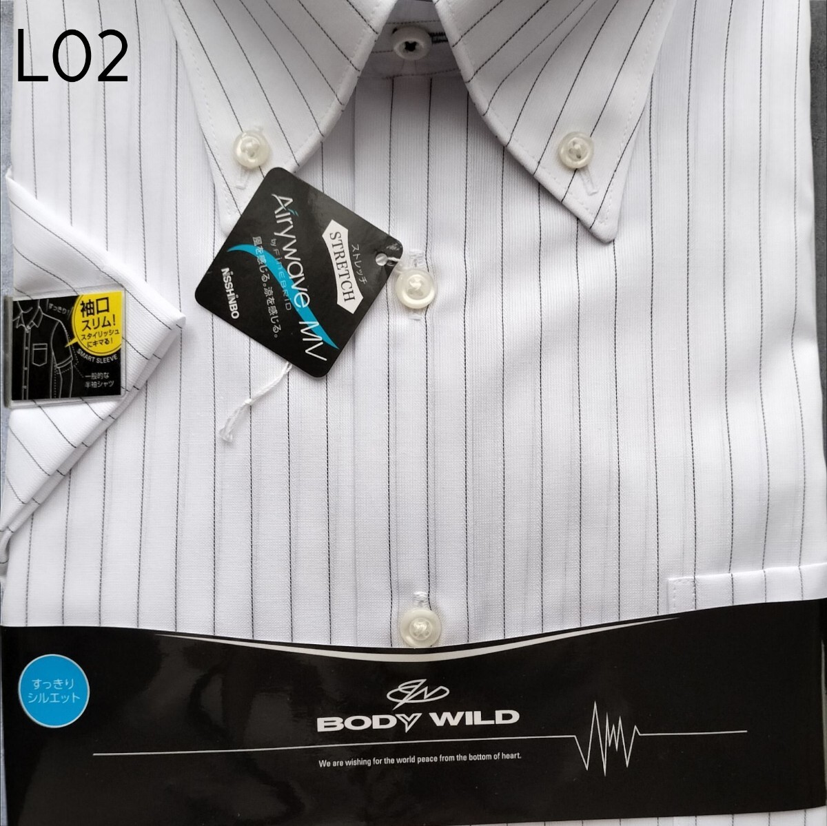 BODY WILDストライプ　高品質(zhì)　高級Yシャツ　　半袖　　すっきりシルエット　　Lサイズ　