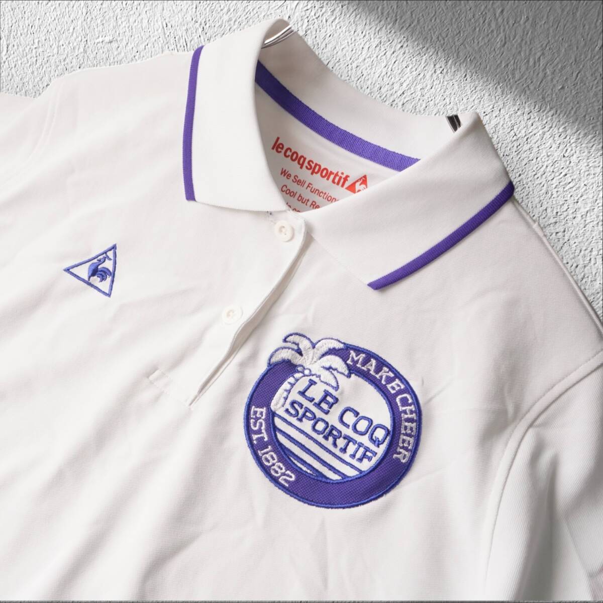 100円@ H136 @le coq sportif ルコック ゴルフ ポロシャツ L 白 刺繍ロゴ ワッペン レディース スポーツウェア 通気性 夏 涼しい