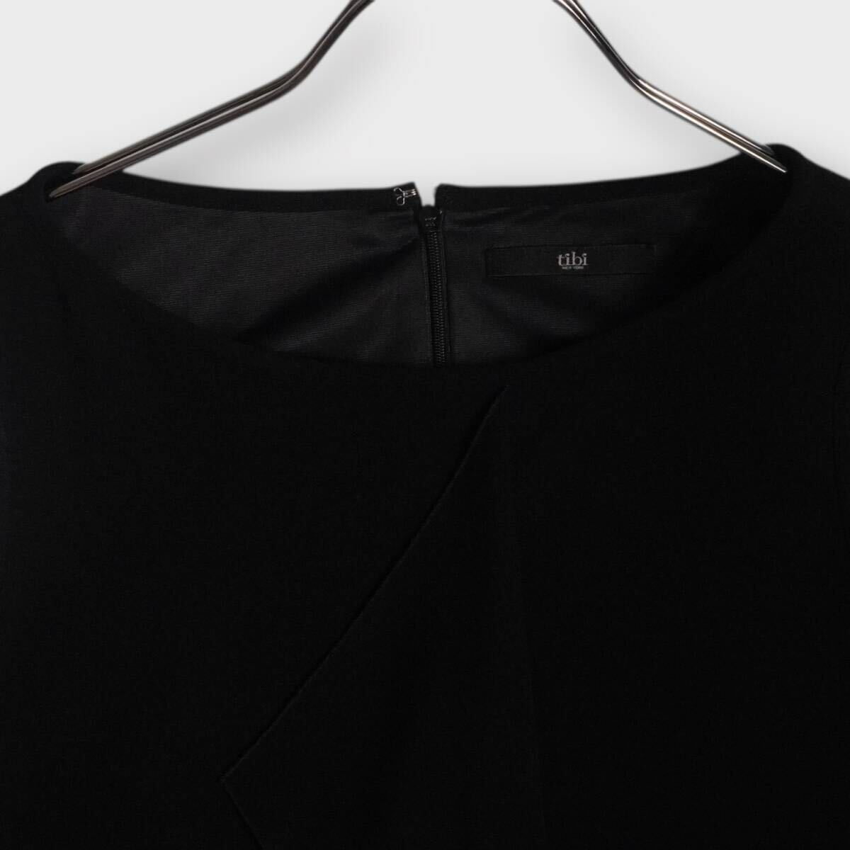 100円＠H601@Tibi ティビ ノースリーブ フリル ワンピース 黒 ブラック タックデザイン サイズ4 上品 きれいめ シンプル シック レディース