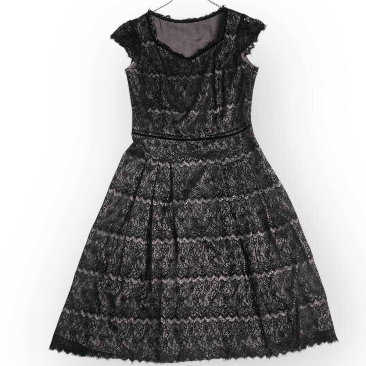 100円＠H733@ ELLE PARIS エルパリ レディース ワンピース 総レース Aライン フレンチスリーブ ドレス 結(jié)婚式 二次會 お唿ばれスタイルに