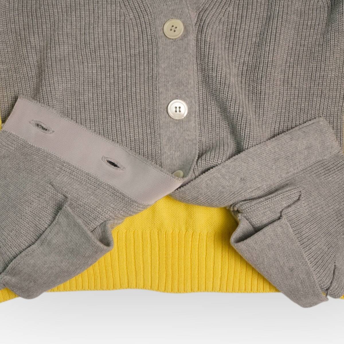 100円＠H754@ sacai luck カーディガン S相當(dāng) 異素材切替 バイカラー 長(zhǎng)袖 ウール混 ニットコンビ フロントボタン レディース おしゃれ