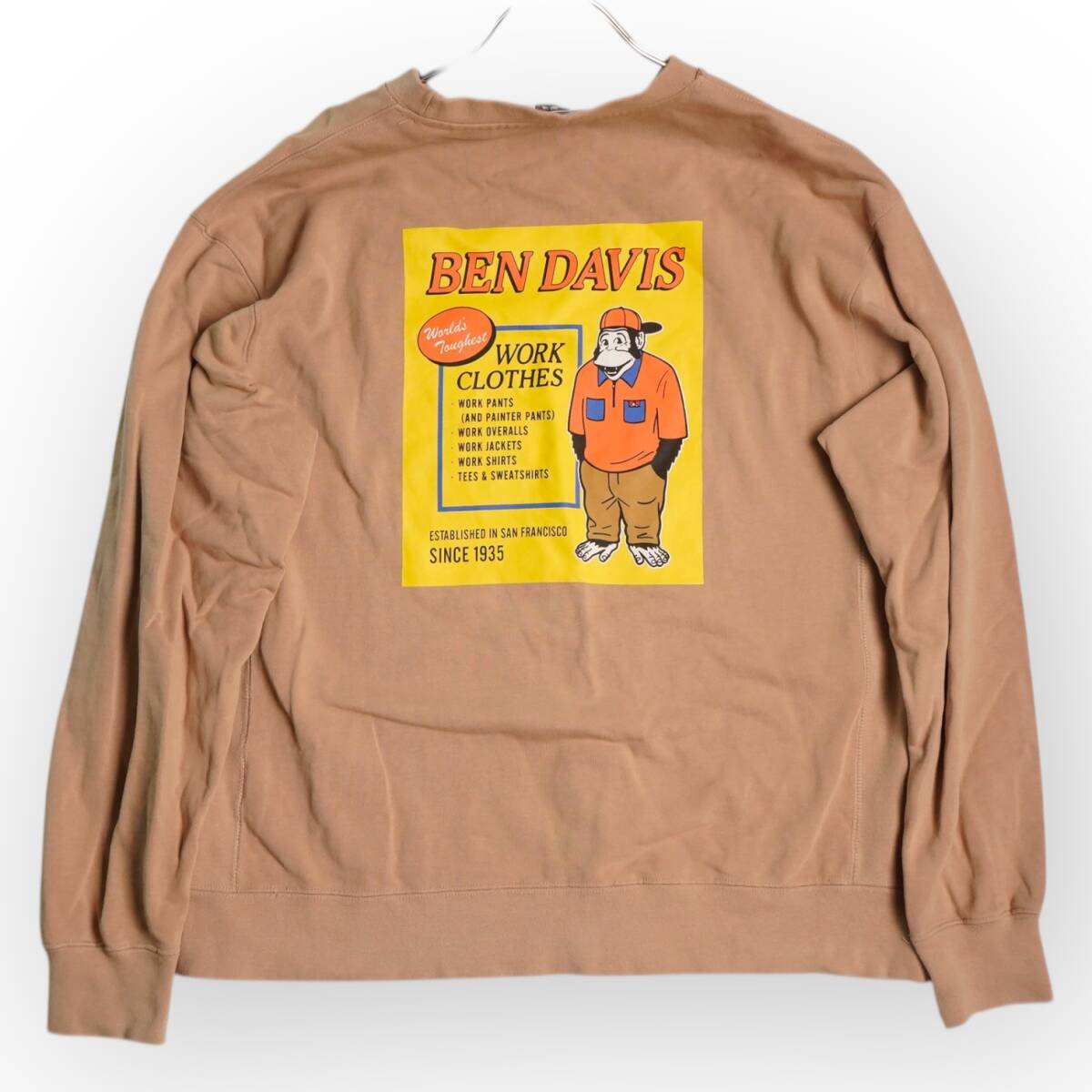 100円＠H822@ BEN DAVIS ベンデイビス スウェットシャツ トレーナー バックプリント M ストリート系 ワークスタイル ロゴ刺繍入り 