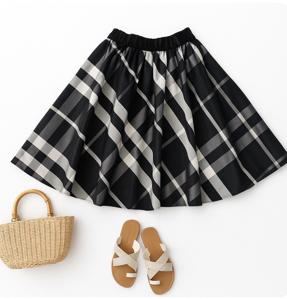 100円＠H749@ LAURA ASHLEY フレアスカート 夏 透け感チュール里地付き チェック柄 光沢素材 上品シルエット レディース おしゃれ