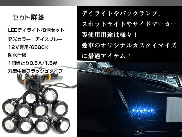メール便 12V 超小型 丸型 牛目 LED 18mm スポットライト アイスブルー/水青 フラッシュ 防水仕様 ブラックボディ イーグルアイ 10個セット