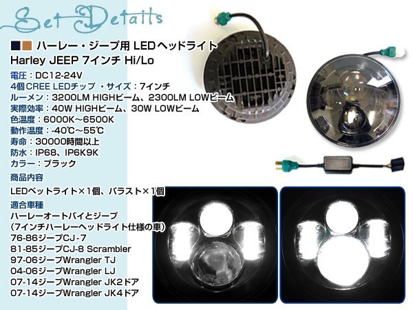 最新型 7インチ ハーレー / ジープ 純正タイプ LED ヘッドライト Harley/JEEP ユニット ライト 40～30W 高品質(zhì)！高輝度白色！