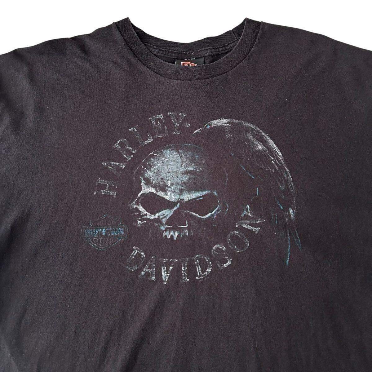スカル ビンテージ 00s HARLEY DAVIDSON Tシャツ 2XL ビッグサイズ 黒 ブラックフェード ハーレーT ハーレーダビッドソン skull / 90s 古著