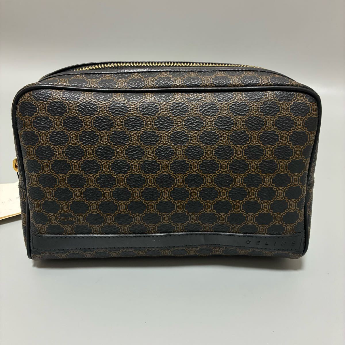 1円 CELINE セリーヌ マカダム柄 PVC×レザー ショルダーバッグ クロスボディ チェーンレディース ブラック系 金具　ゴールド 正規(guī)品本物