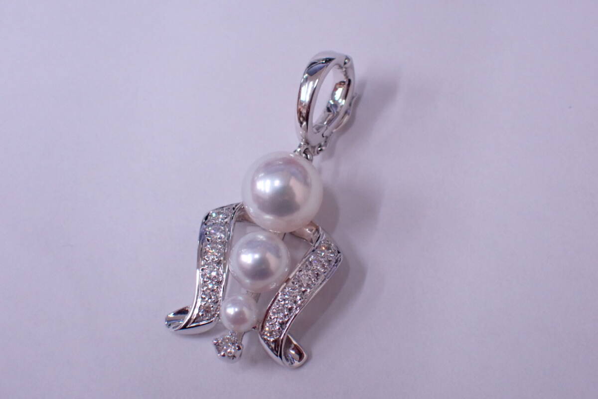 最高級ジュエリー MIKIMOTO ミキモト K18WG アコヤ真珠 最大約7.5mm 天然ダイヤ ペンダントトップ チャーム 3.72g 本真珠 P06054
