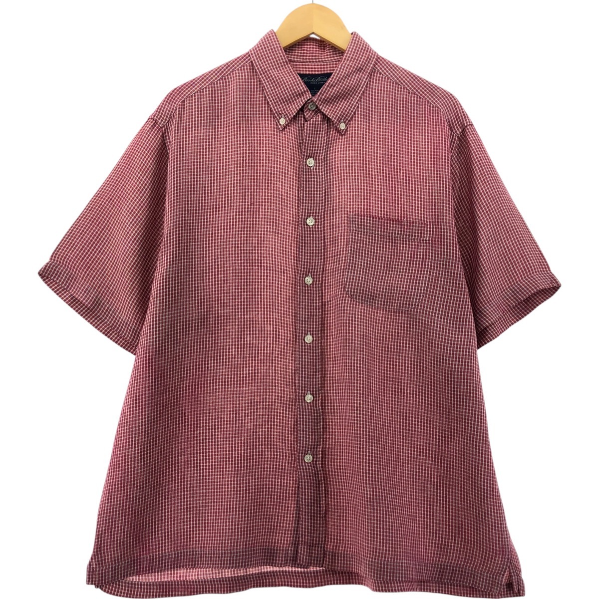 古著 ブルックスブラザーズ Brooks Brothers チェック柄 半袖 リネン ボタンダウンシャツ ボックスシャツ メンズL相當(dāng) /eaa555193