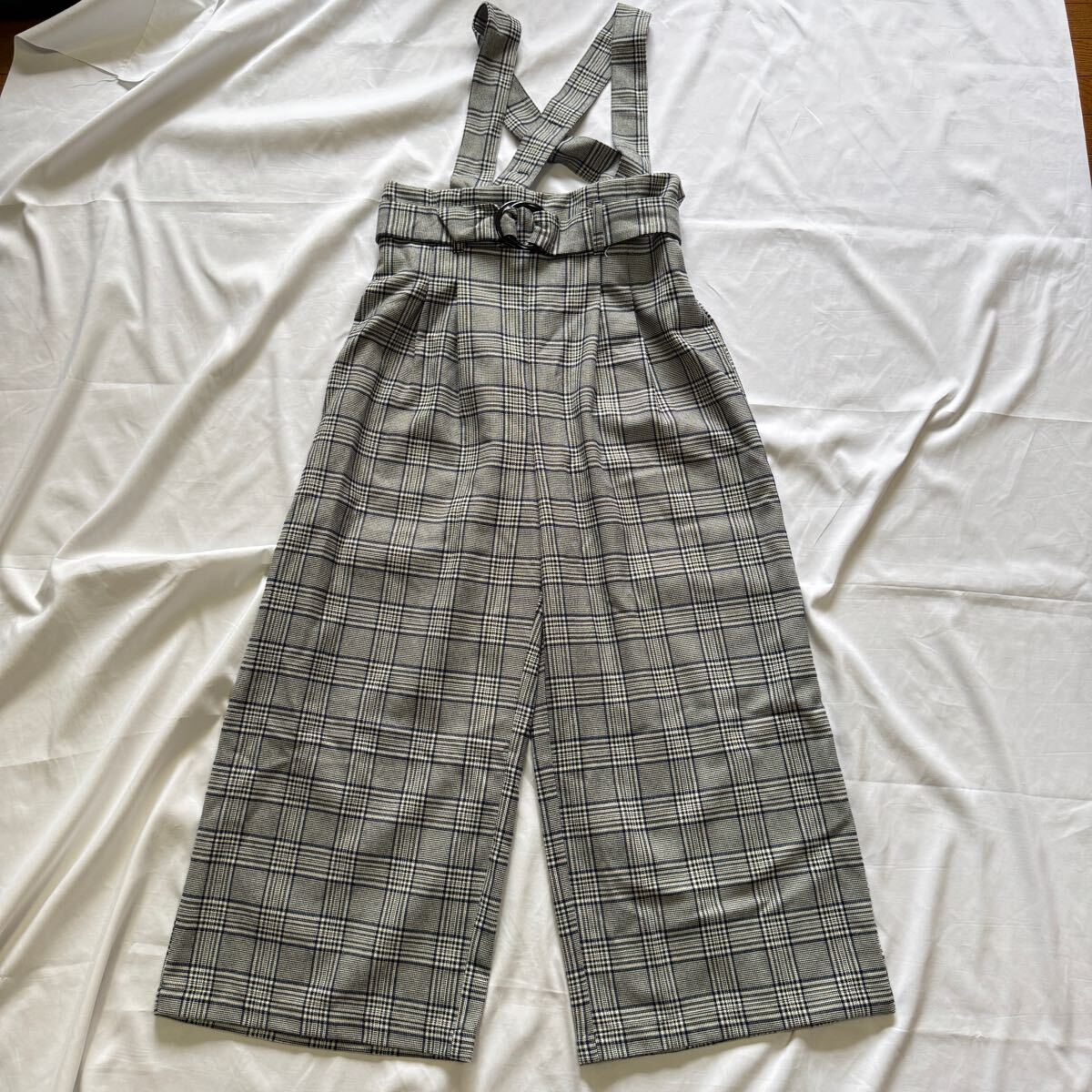 リュリュ レディースサロペット ワイドパンツ グレンチェック LL_画像1