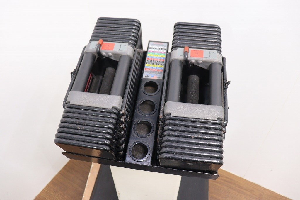 J6642◆POWER BLOCK◆可変式ダンベル◆スタンド付◆現(xiàn)狀品◆約40kg◆アジャスタブルダンベル