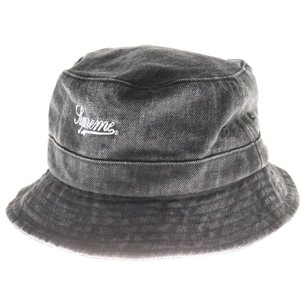 SUPREME シュプリーム 24SS Coated Denim Crusher ロゴ刺繍 コーテッド デニム クラッシャー バケットハット 帽子 ブラック