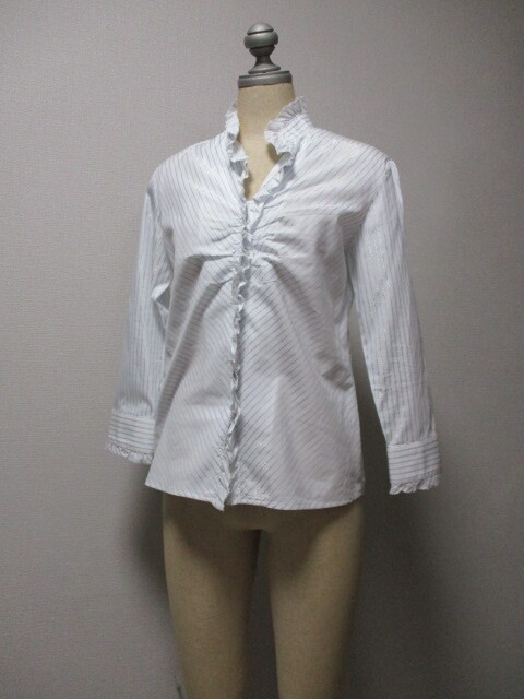 KUMIKYOKU　白ブルーストライプに光るシルバー★シャツ～カットソー_画像1