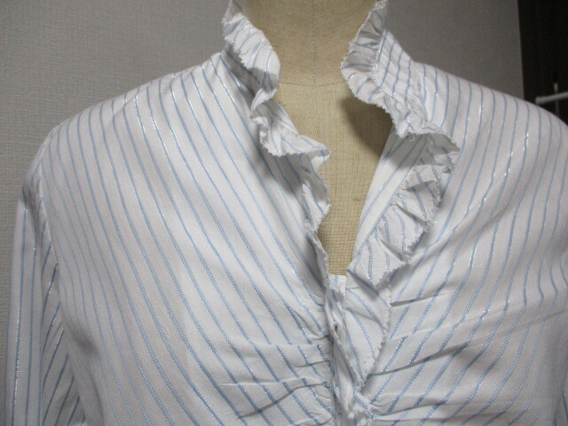 KUMIKYOKU　白ブルーストライプに光るシルバー★シャツ～カットソー_画像2