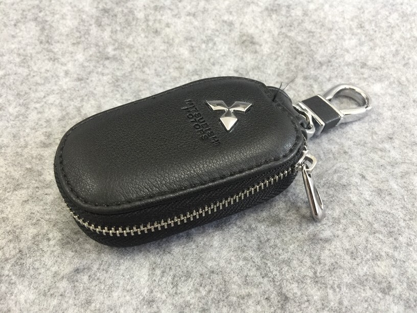 三菱 キーケース スマートキーケース 自動車 カラビナ付き キーホルダー 収納 キーカバー キーリング キーチェーン ブラック_画像1