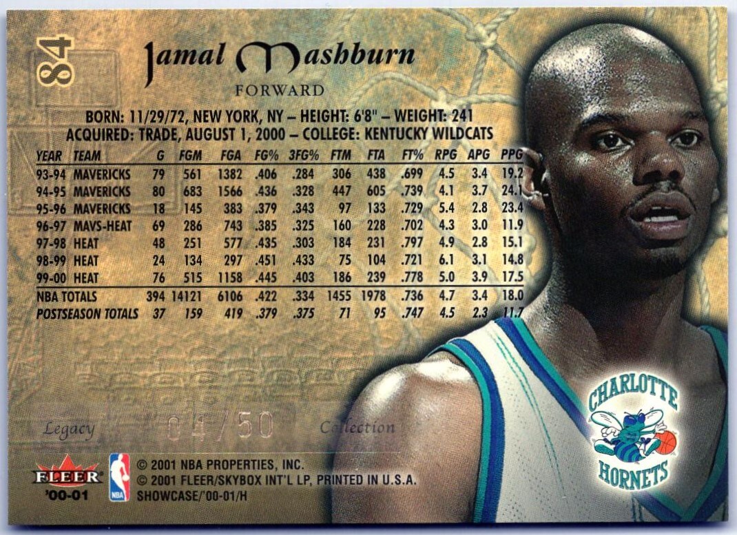 【ジャマールマッシュバーン】NBA00-01 Fleer Showcase LegacyCollection #84 #d/50 JamalMashburn/CharlotteHornets 50枚限定パラレル