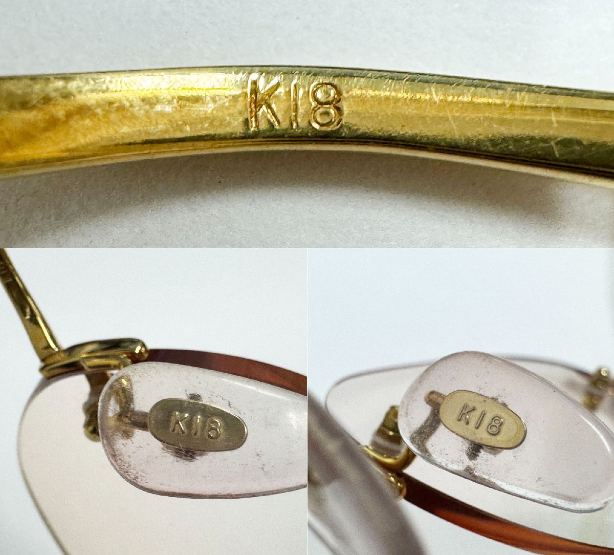 K18 白甲 べっ甲 眼鏡/めがね/メガネ 29.8g ゴットゴールドフレーム 度入りレンズ 保証書/ケース/箱付 23-3168372