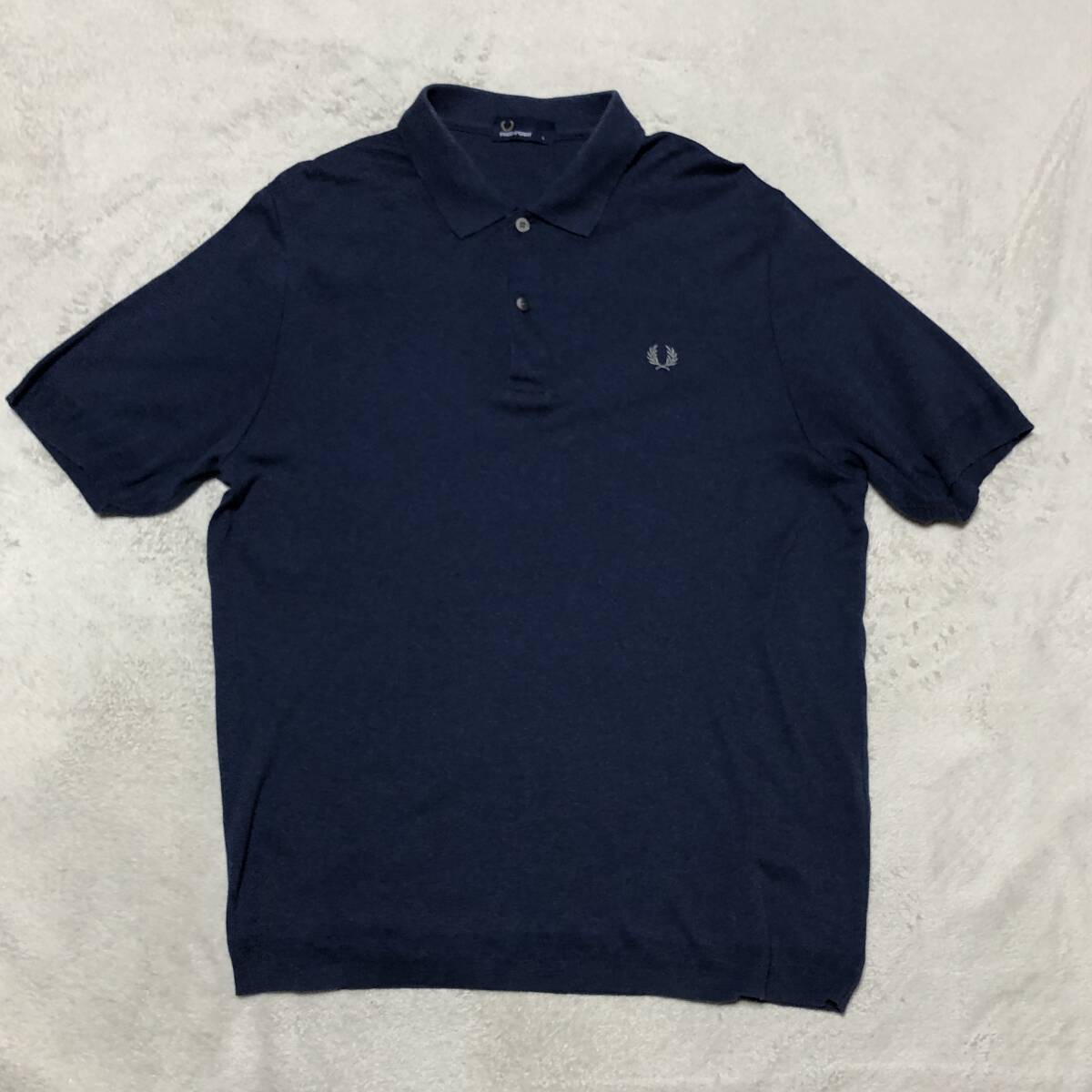 フレッドペリー FREDPERRY 半袖ポロシャツ 月桂樹刺 ストレッチ生地 ネイビー 人気の大きいサイズ Lサイズ