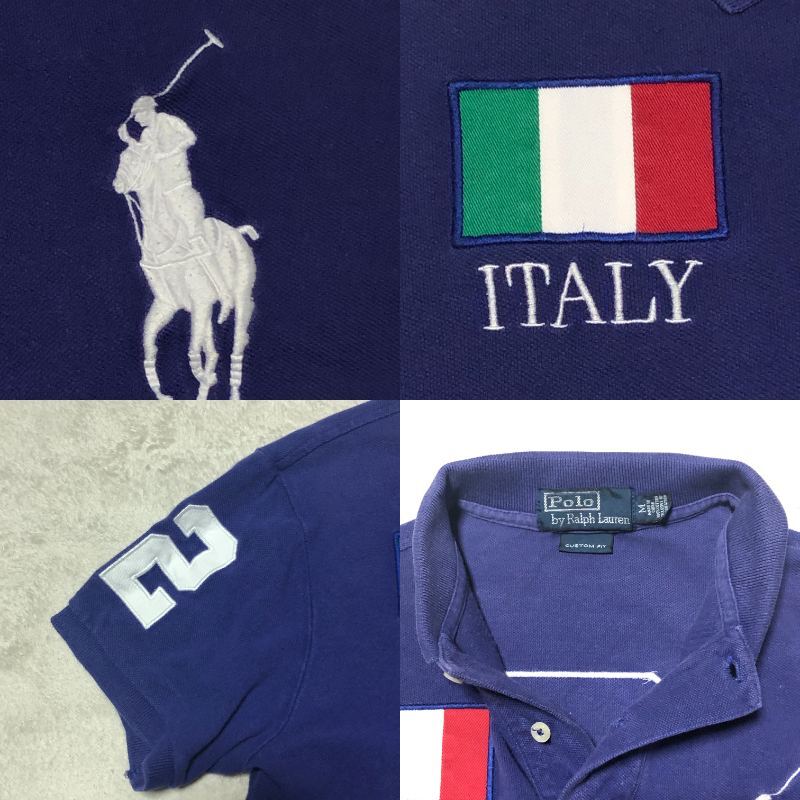 POLO BY RALPH LAUREN ポロ バイ ラルフローレン 半袖ポロシャツ 鹿の子 ビッグポニー刺 イタリア國旗刺繍 ナンバー刺繍 ネイビー M