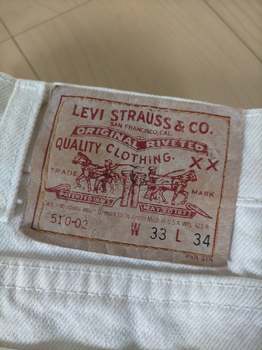 美品 90s ビンテージ 93年 USA製 Levi's 510-0251 リーバイス ホワイトデニムパンツ W33L34 ボタン裏525 イレギュラー品★501505ジーンズ_画像4