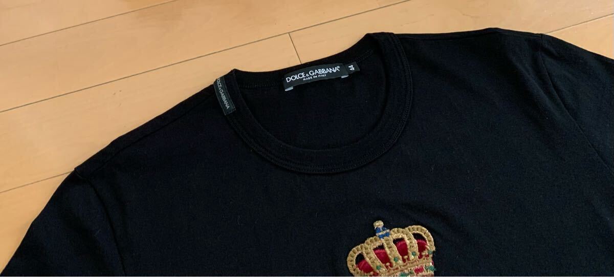 ドルチェ&ガッバーナ DG 黒 EMBROIDERY エンブレム付き デザイン ジャージーコットン クルーネック Tシャツ 半袖 綺麗
