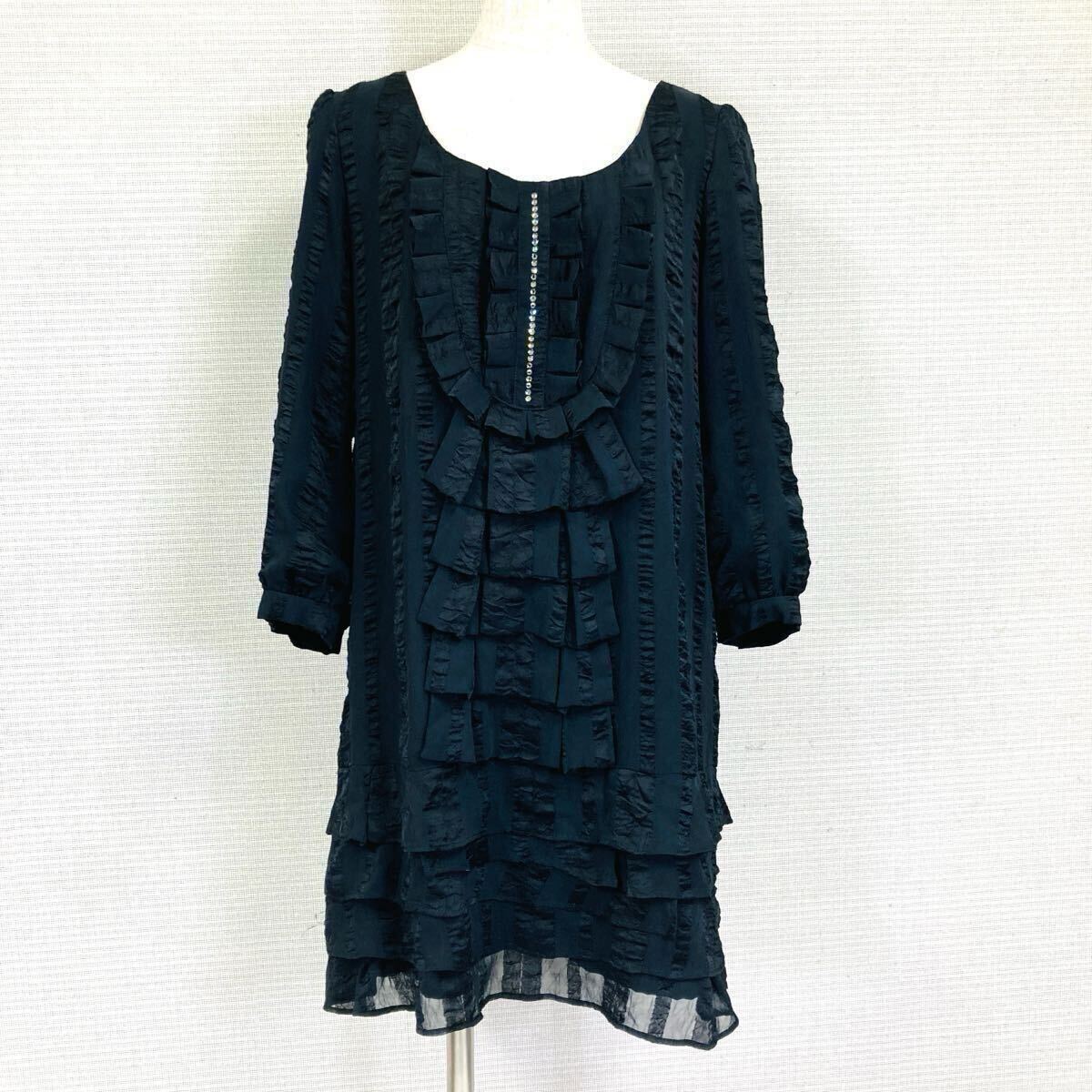 【AA3852】 zechia ゼチア 36 フリル ひざ丈 ワンピース ブラック(黒) 長袖 ゴージャス パーティスタイル 裏地あり オケージョン かわいい_画像2