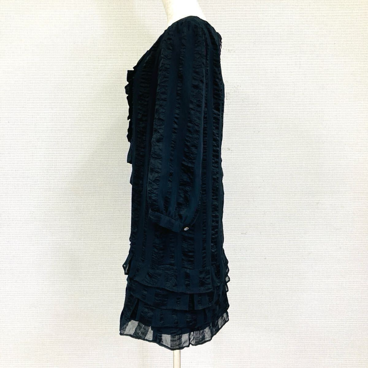 【AA3852】 zechia ゼチア 36 フリル ひざ丈 ワンピース ブラック(黒) 長袖 ゴージャス パーティスタイル 裏地あり オケージョン かわいい_画像3