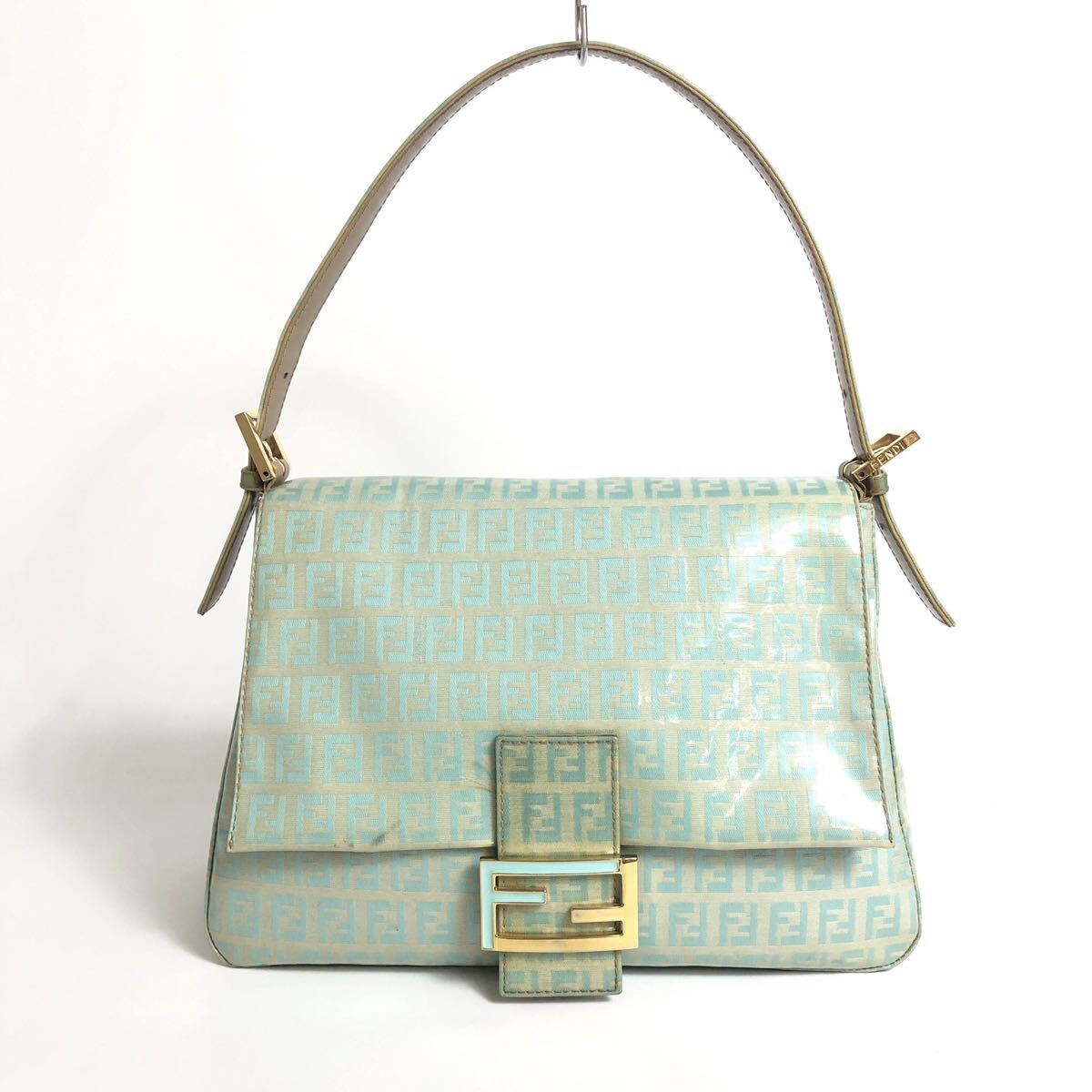 ●10D467/FENDI フェンディ/マンマバケット/ハンドバック/ズッキーノ/FFロゴ/ナメル/ミントグリーン/ヴィンテージ