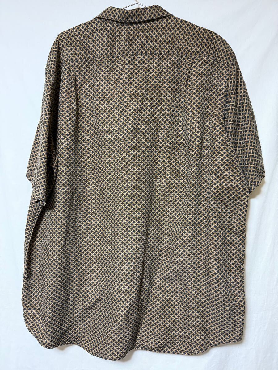 90s ラルフローレン Ralph Lauren 開襟シャツ BONNARD シルク リネン 幾何學(xué)模様 半袖シャツ XLサイズ
