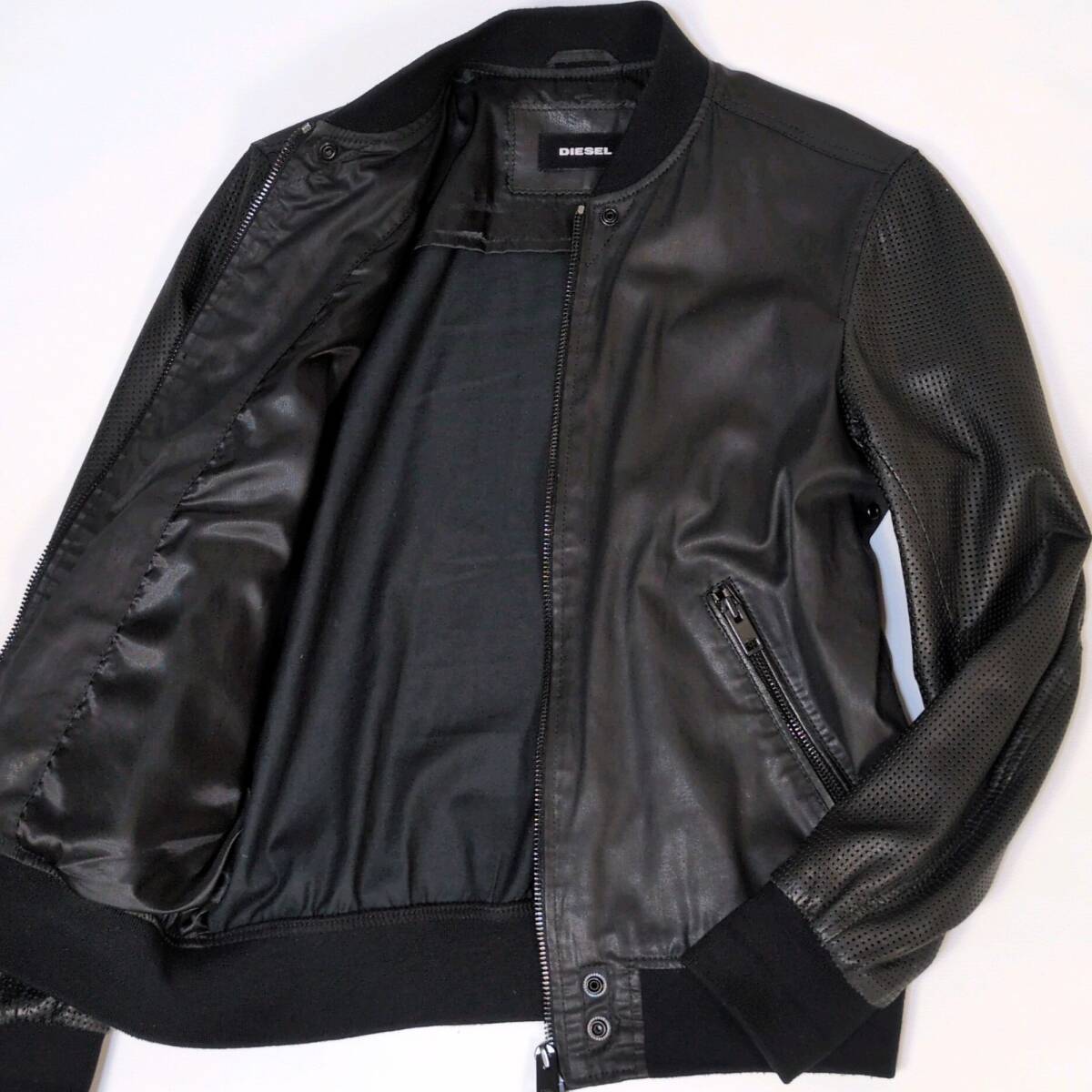 【美品】DIESEL ディーゼル MA-1 ラムレザージャケット L 美品/L~XL相当 近年 ディーゼル DIESEL ライダース MA-1 袖