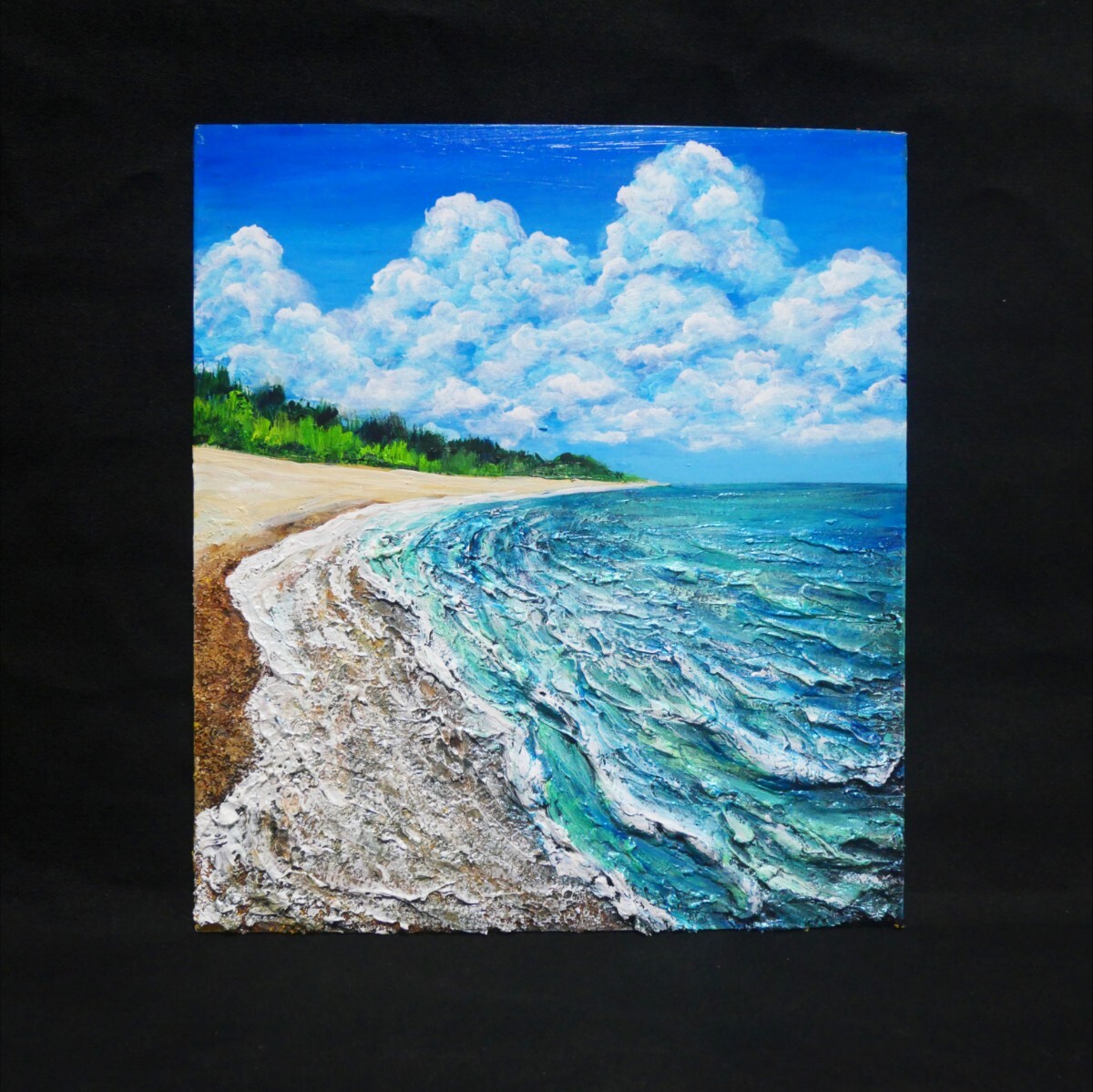 油絵 油彩 油彩画 絵 絵画 【夏の砂浜の海】ミニ絵画 油絵 油彩 油彩画 絵 絵画【夏の砂浜の海】 | HIROSHI1990