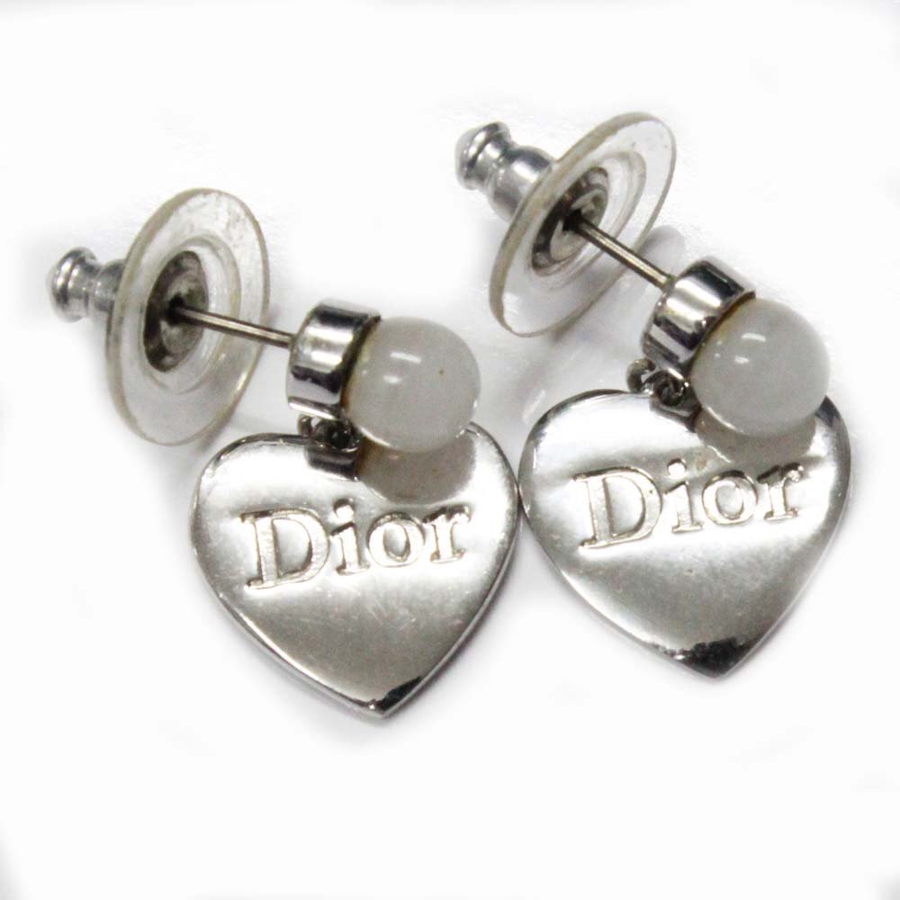  Christian Dior Heart Logo жемчуг серьги серебряный GP б/у 