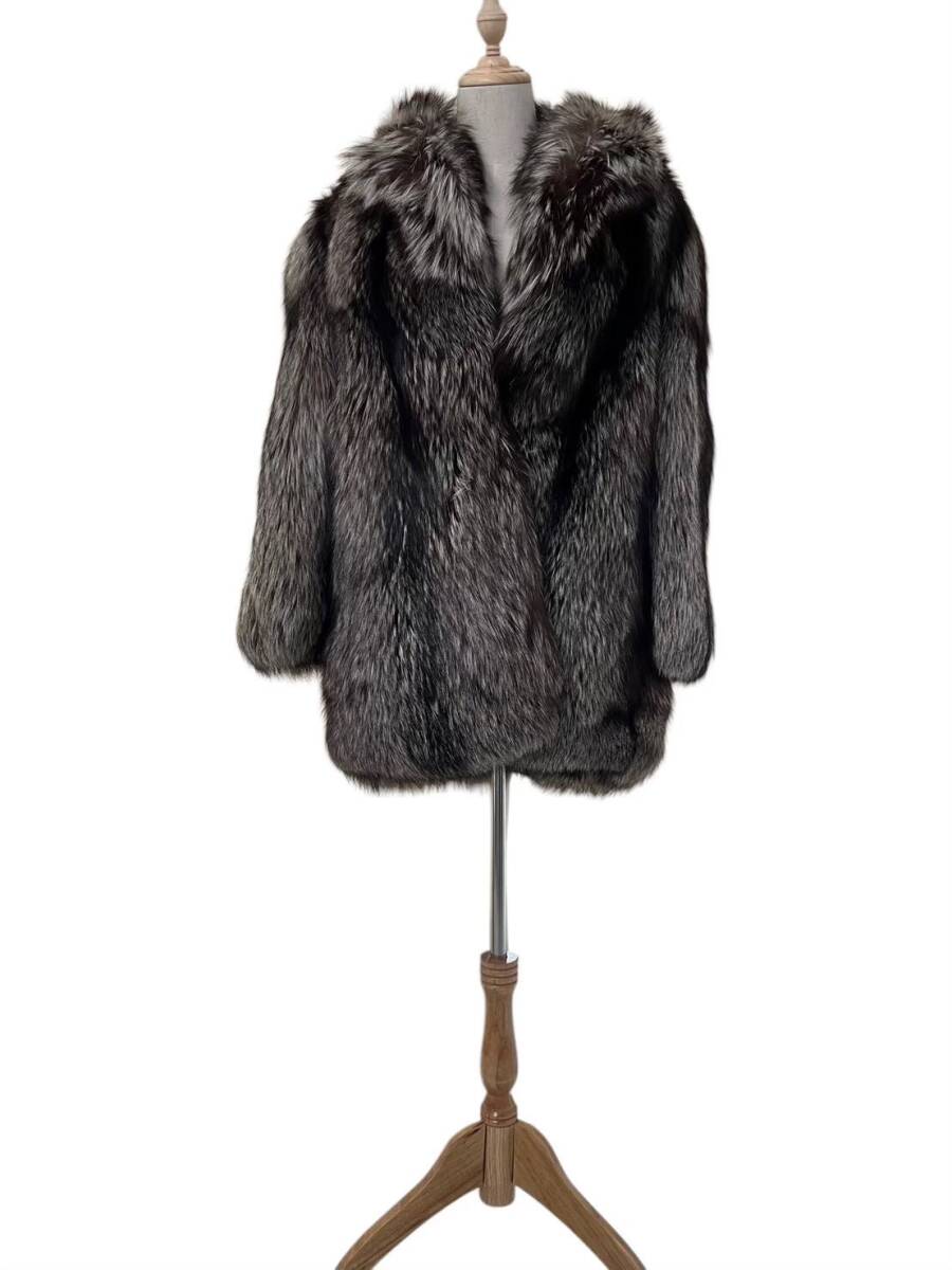 1円 フォックスファーコート FOX 著丈80cm ロング 毛皮 ブラウン リアルファー 美品 最上級(jí) OBA1219.3667