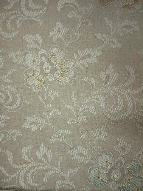 御仕立て上がり 0882 正絹西陣『弥栄織物』謹製名古屋帯 アイボリー系 花唐草 _画像2