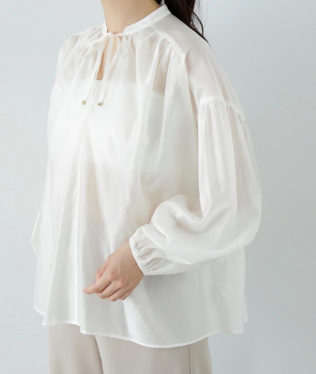 エヌ ナチュラルビューティーベーシック シアーフロントリボン 長(zhǎng)袖 シャツ ブラウス ホワイト 白 N.Natural Beauty Basic 1665110409