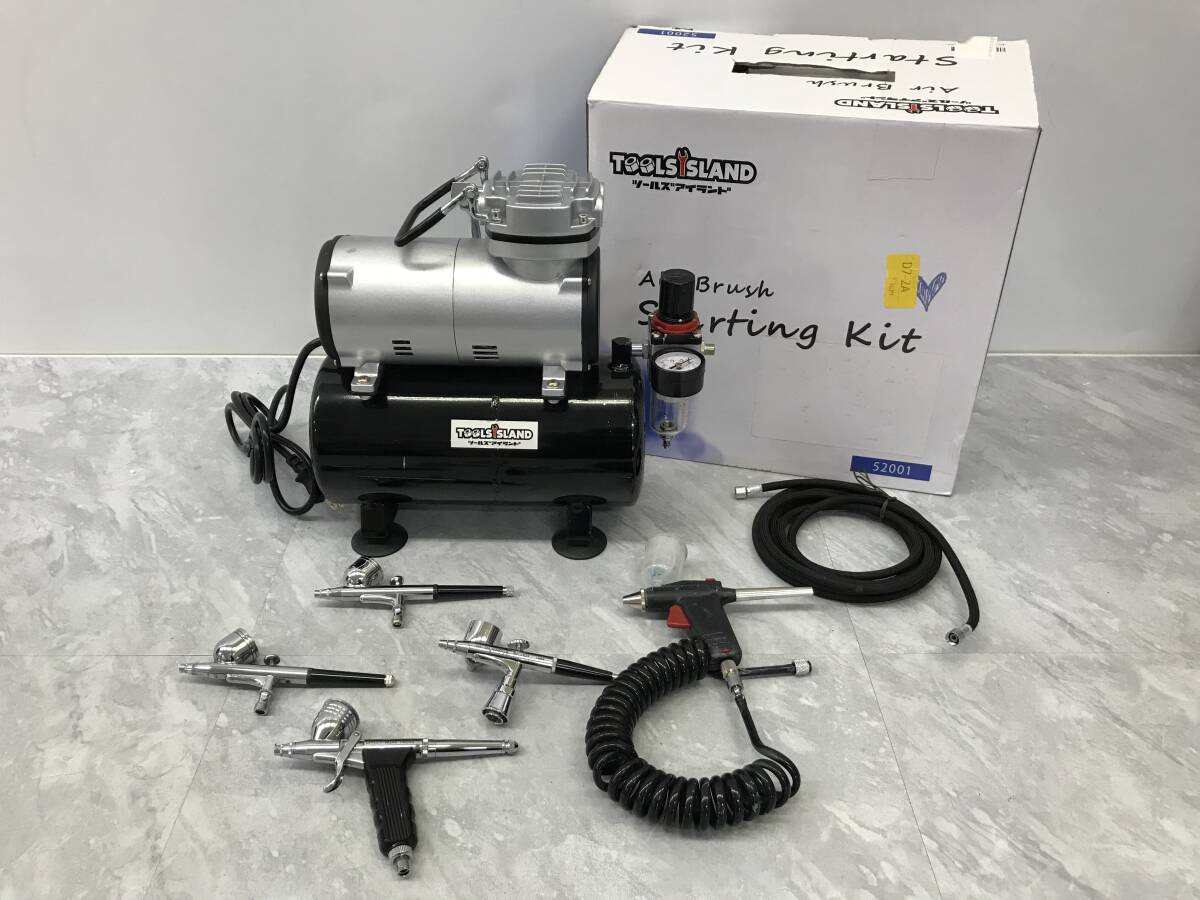 ☆★【USED】ツールズアイランド エアブラシ?コンプレッサー スターティングキッド オイルレスコンプレッサー 靜音 ホビー 涂裝 100サイズ