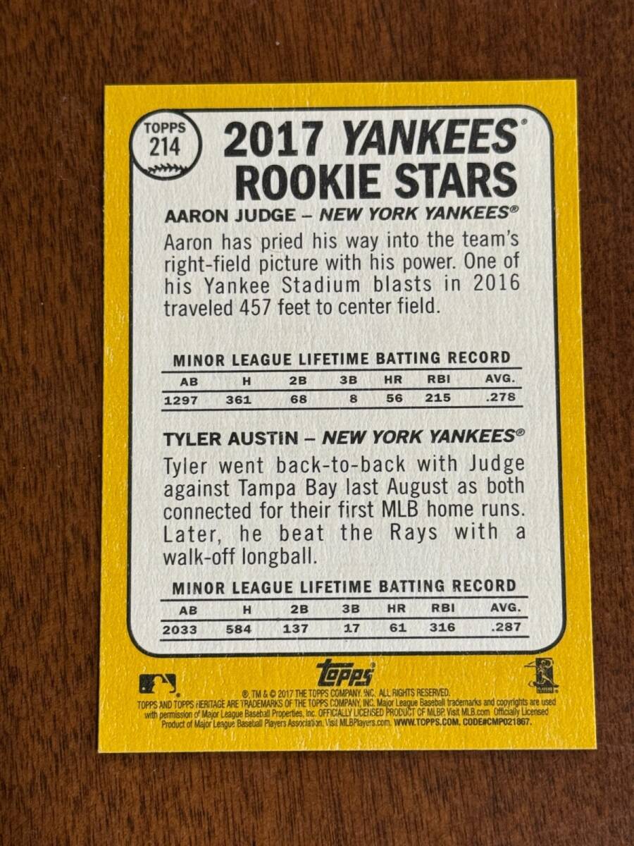 2017 Topps Heritage Aaron Judge #214 (RC) New York Yankees 海外 即決 海外商品購入代行