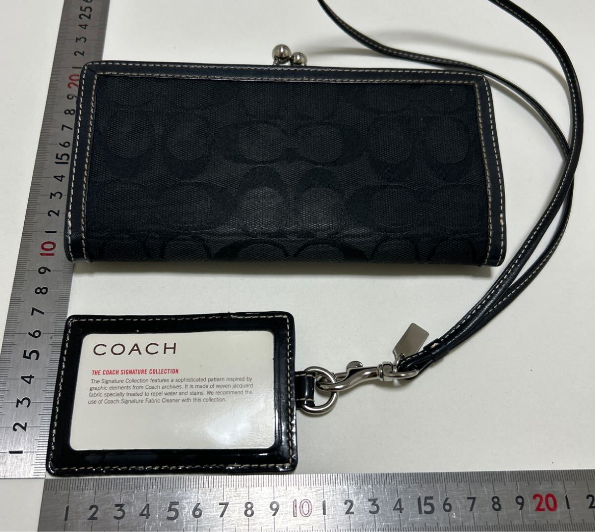 ◆COACH コーチ　がま口 長財布 ＆ IDケース　2點SET　ブラック＆シグネチャー◆　キャンバス×レザー　正規(guī)品保証 【送料無料】0618