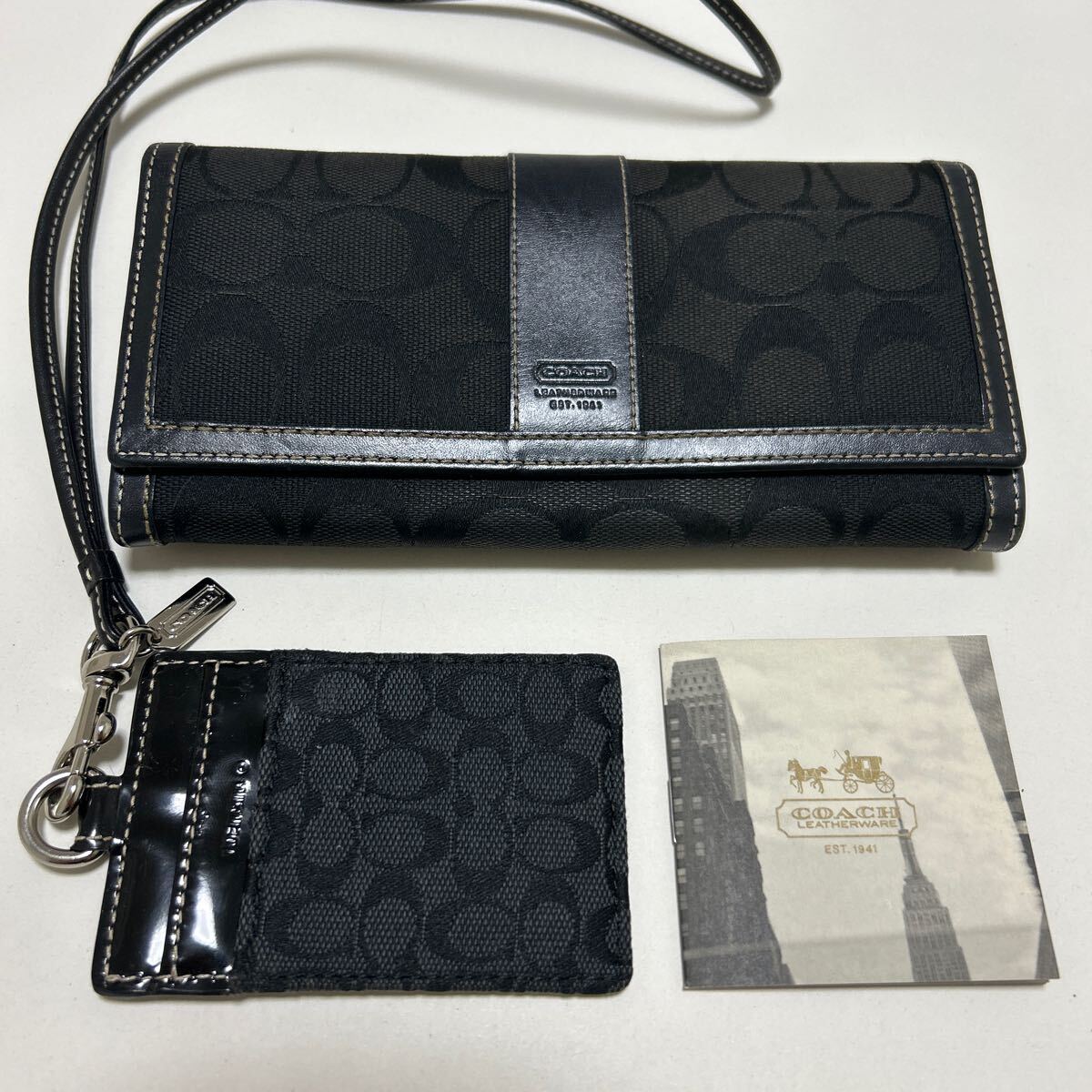 ◆COACH コーチ　がま口 長財布 ＆ IDケース　2點SET　ブラック＆シグネチャー◆　キャンバス×レザー　正規(guī)品保証 【送料無料】0618