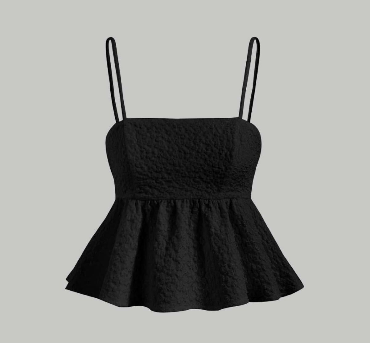 SHEINシーイン 花柄ジャガードフリルキャミソール 黒ブラック XS=Mサイズ