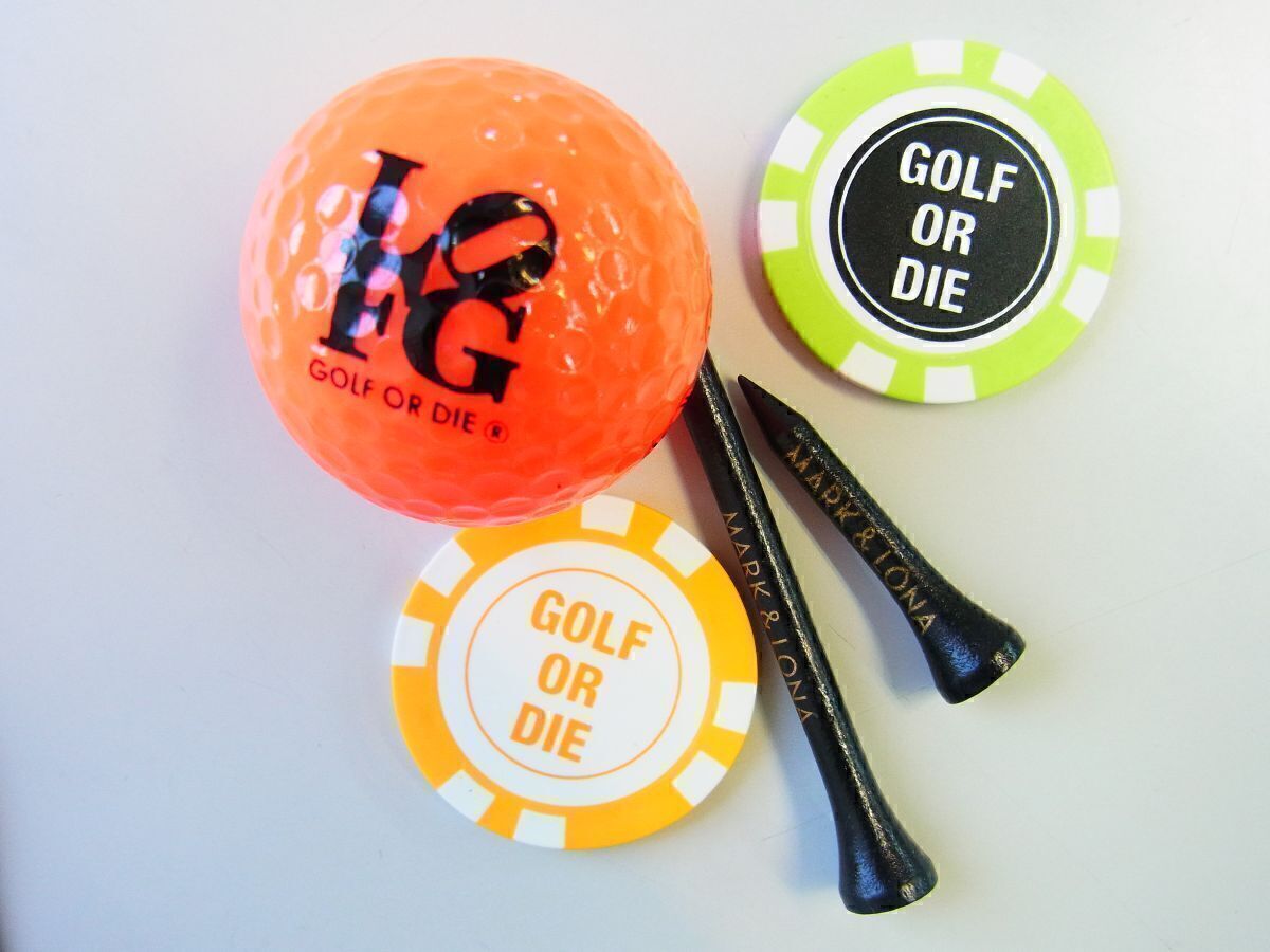 非売品★MARK&LONA マーク＆ロナ★ゴルフボール オレンジ1個(gè)★ボールマーカー2個(gè) 黃緑＆オレンジ★ティー2本 ブラック黒【本物保証】