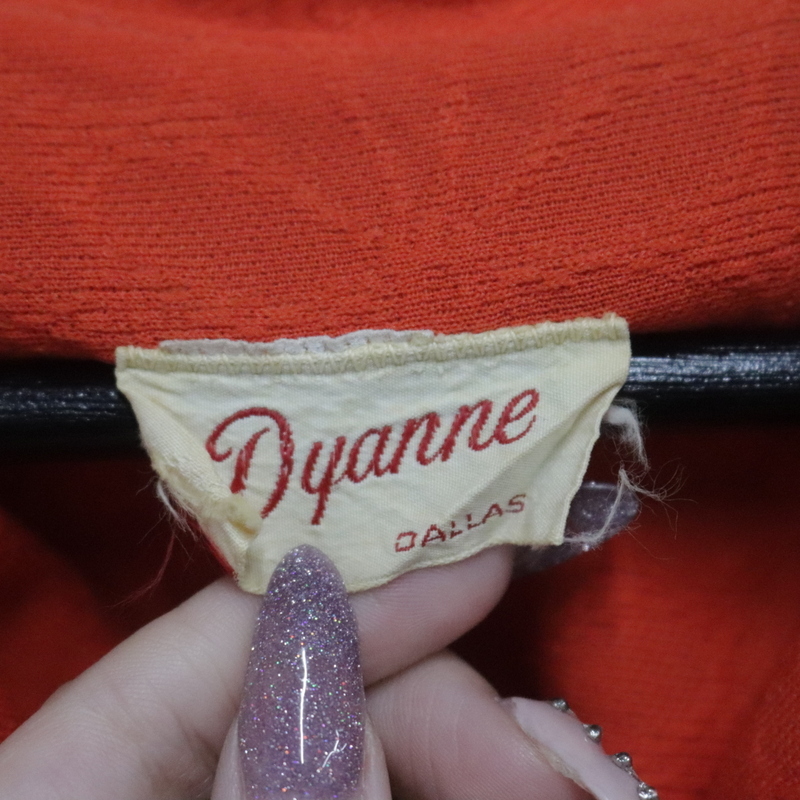 J717 70sビンテージ Dyanne デザイントップス■1970年代制 オレンジ レディース TALON 花柄 コットンポリエステル アメカジ 古著 激安 80s