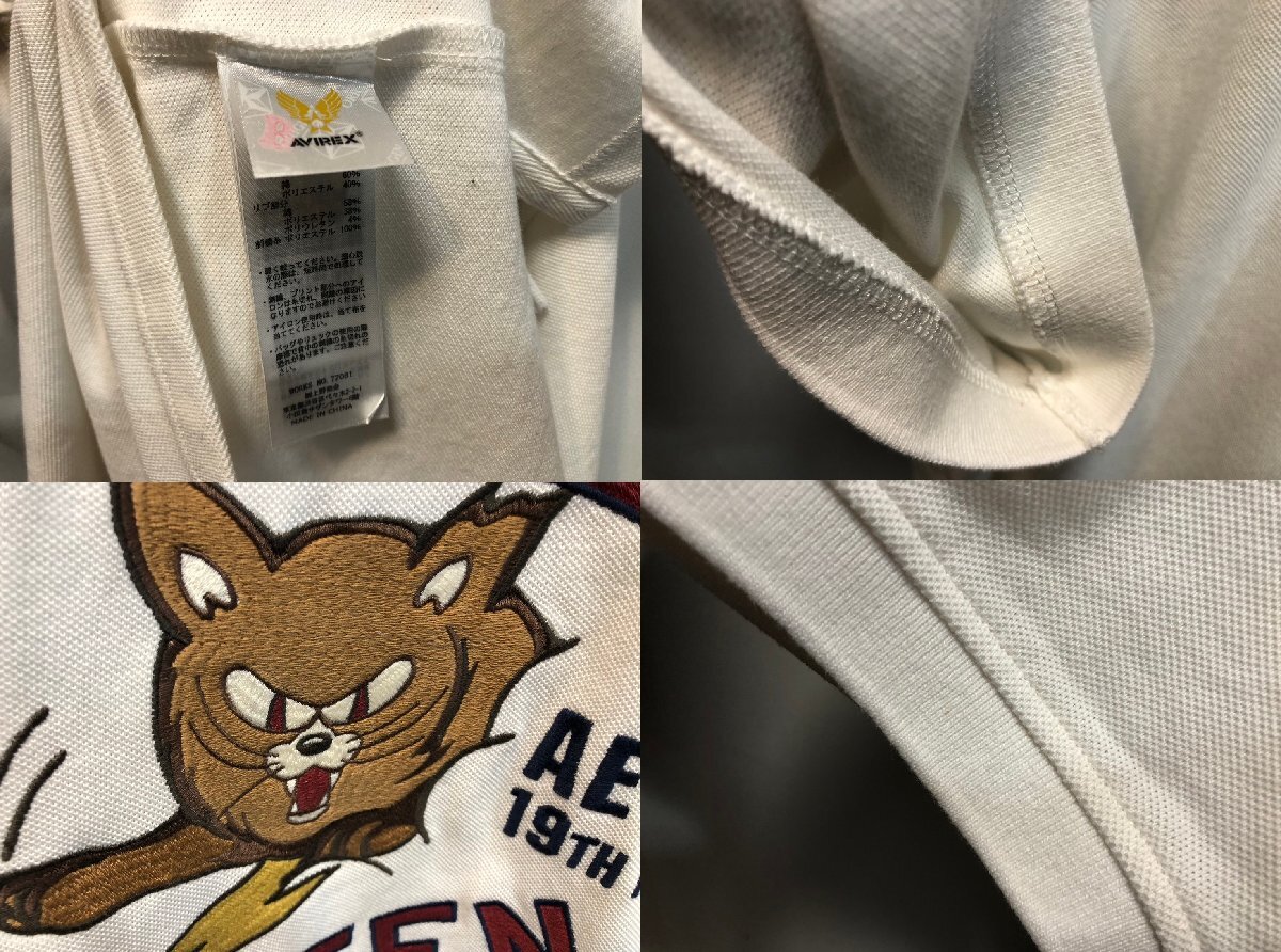 ◆AVIREX　アヴィレックス　ポロシャツ　XL　6113305　白　貓　中古◆13495★