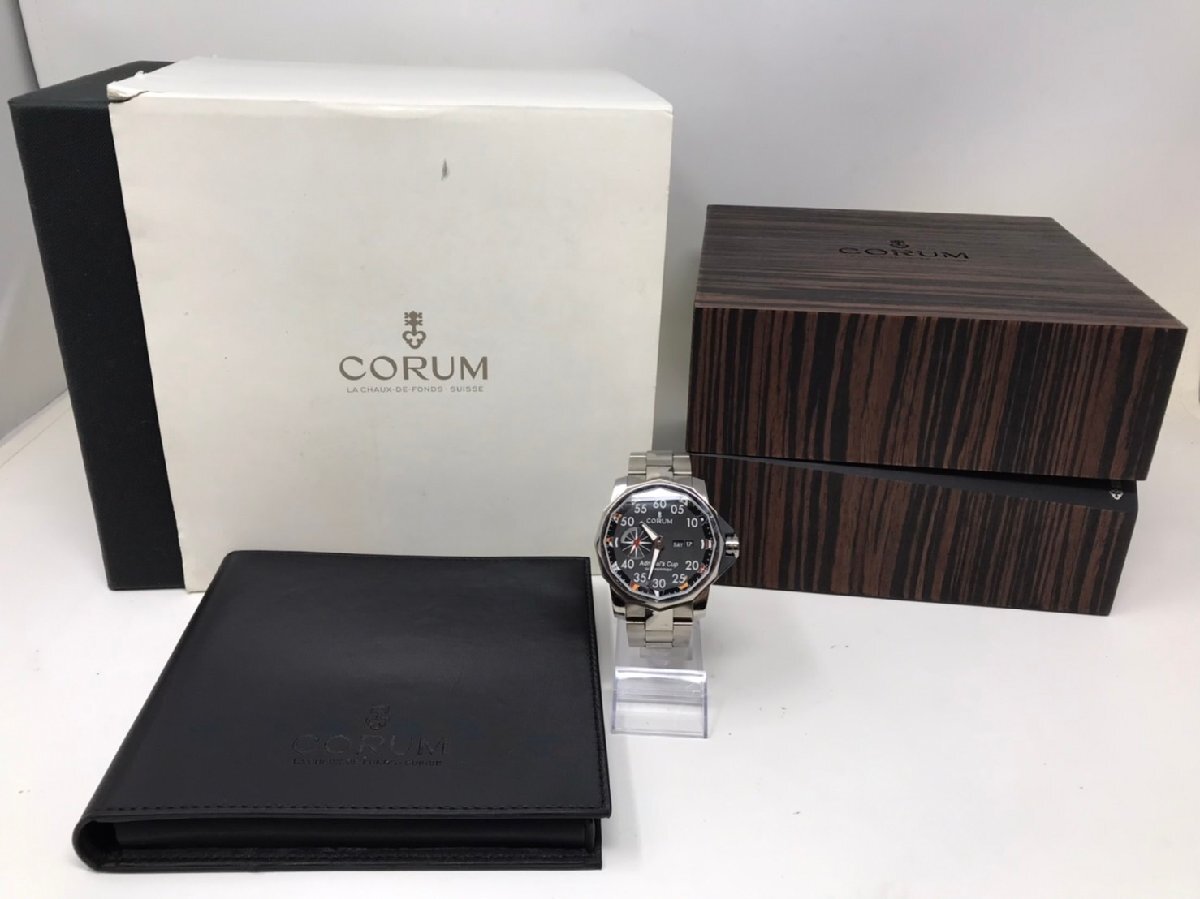 * Corum CORUM самозаводящиеся часы 947.931.04 Admiral z cup соревнование чёрный циферблат дата AT мужские наручные часы б/у *9585