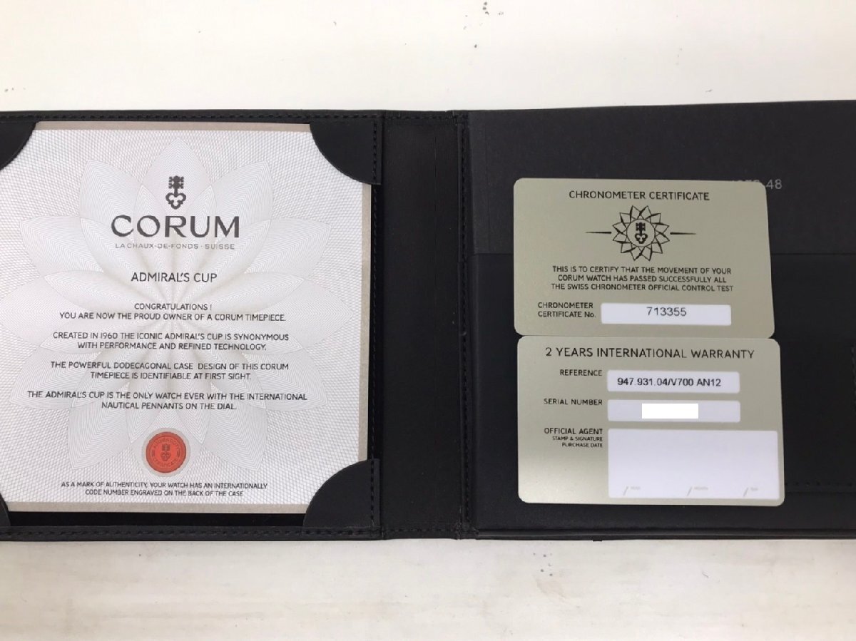 * Corum CORUM самозаводящиеся часы 947.931.04 Admiral z cup соревнование чёрный циферблат дата AT мужские наручные часы б/у *9585