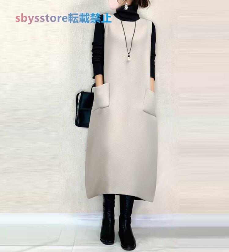人気推薦 /上質 ノースリーブ ジャンパースカート 大きいサイズ 秋冬 きれいめ 着痩せ 大人 ロングワンピース 通勤 お出かけ_画像2