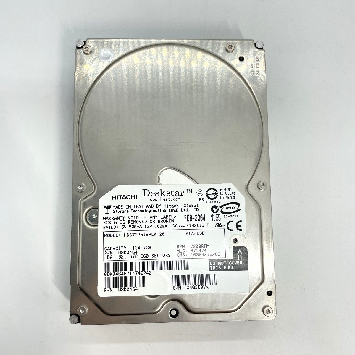 HITACHI 日立 內(nèi)臓用HDD IDE ATA デスクトップ 164.6GB 3.5インチ データ消去済 初期化済 565回 562時(shí)間【道楽札幌】