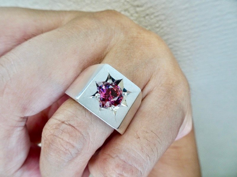 仁尾彫金『一つ星レッドジルコニア印臺(tái)リング』ハンドメイド148